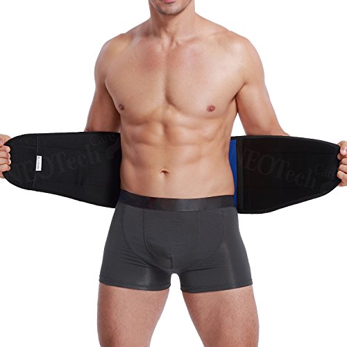 Faja lumbar de neopreno con tiras dobles de compresión - Sujeción para la parte baja de la espalda - Marca Neotech Care (Azul, M)