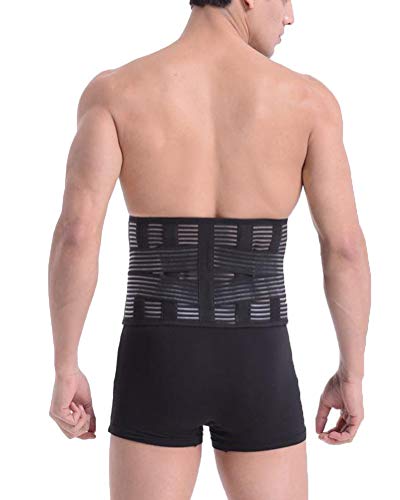 Faja Lumbar para Hombres Mujeres, Cinturón de Apoyo Lumbar con Correas de Compresión Ajustables para Alivio del Dolor en Parte Baja de Espalda, Dar Forma al Cuerpo de Posparto Noir L