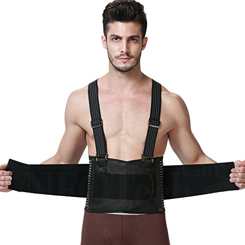Faja para la espalda con tirantes, apoyo lumbar, cinturón de culturismo/halterofilia - Marca Neotech Care (Talla M)
