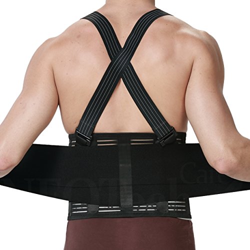 Faja para la espalda con tirantes, apoyo lumbar, cinturón de culturismo/halterofilia - Marca Neotech Care (Talla M)