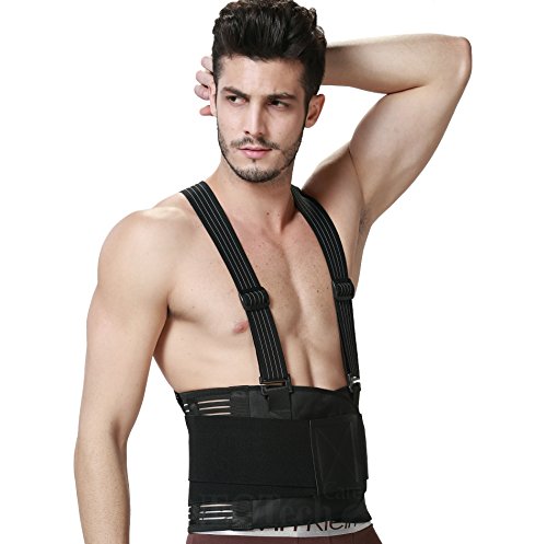 Faja para la espalda con tirantes, apoyo lumbar, cinturón de culturismo/halterofilia - Marca Neotech Care (Talla XL)