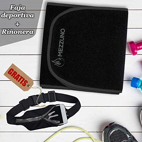 Faja Reductora Mujer y Hombre de Neopreno, Fajas Reductoras Adelgazantes Mujer para Gimnasio, Cinturón Lumbar Abdominal de Ayuda para Sudar y Hacer Deporte, Incluye Riñonera Deportiva, Negro S-M