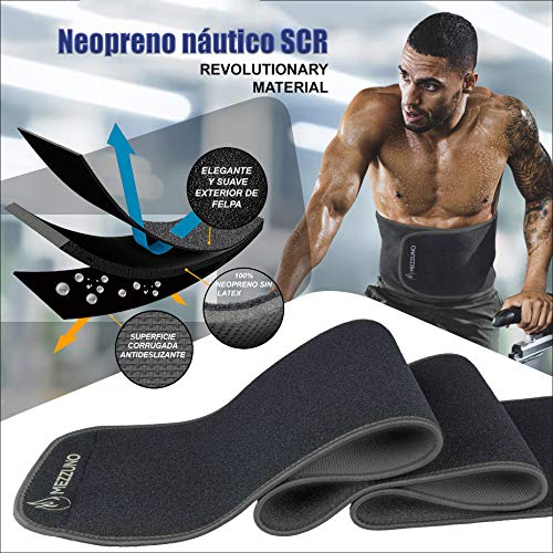 Faja Reductora Mujer y Hombre de Neopreno, Fajas Reductoras Adelgazantes Mujer para Gimnasio, Cinturón Lumbar Abdominal de Ayuda para Sudar y Hacer Deporte, Incluye Riñonera Deportiva, Negro S-M