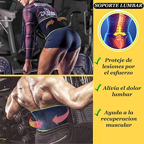 Faja Reductora Mujer y Hombre de Neopreno, Fajas Reductoras Adelgazantes Mujer para Gimnasio, Cinturón Lumbar Abdominal de Ayuda para Sudar y Hacer Deporte, Incluye Riñonera Deportiva, Verde S-M