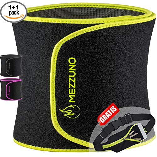 Faja Reductora Mujer y Hombre de Neopreno, Fajas Reductoras Adelgazantes Mujer para Gimnasio, Cinturón Lumbar Abdominal para Sudar y Hacer Deporte, Incluye Riñonera Deportiva Running, Verde L-XL