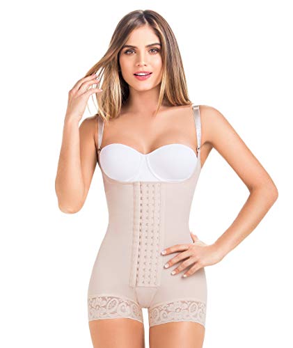 Fajas MariaE 9334 Moldeadora 4 Tallas Ajustables Postquirúrgica Postparto Compresión Alta Faja Colombiana Levanta Cola (M, Beige)