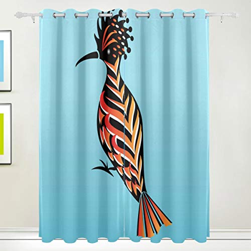 FAJRO Hoopoe Bird - Cortinas de Ventana con Bloqueo Solar, 2 Piezas, Cortinas/Paneles/Tratamiento para oscurecer la habitación con Aislamiento térmico y Ojales opacos para Sala de Estar
