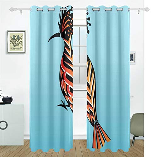 FAJRO Hoopoe Bird - Cortinas de Ventana con Bloqueo Solar, 2 Piezas, Cortinas/Paneles/Tratamiento para oscurecer la habitación con Aislamiento térmico y Ojales opacos para Sala de Estar