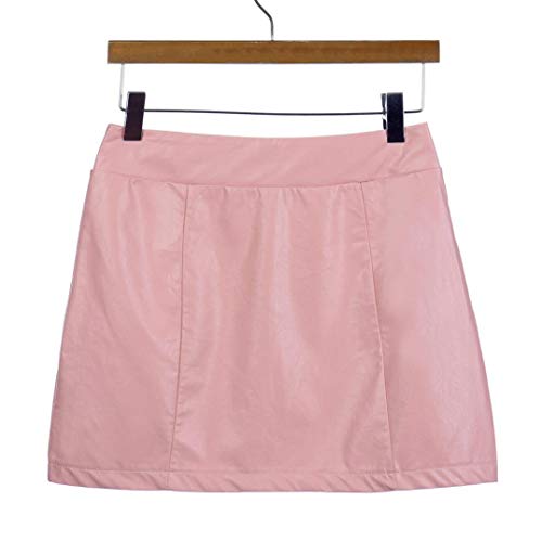 Falda De Verano para Mujer Falda De Verano para Niñas Ropa de Fiesta Elegante Playa De Moda Vintage Faldas Casuales PU De Cuero Cintura Alta Bodycon Una Línea Mini Falda (Color : Rosa, Size : XL)
