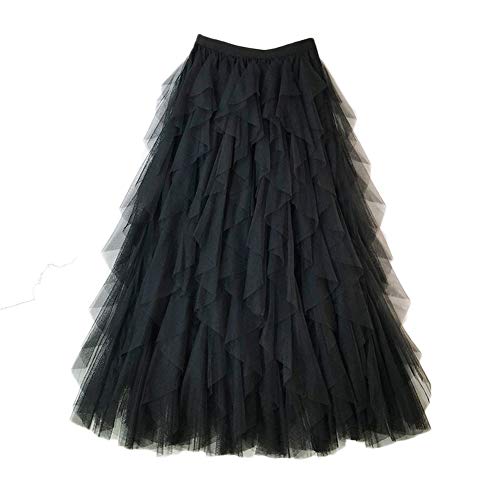 Falda Larga De Tul Fiesta De Tutú para Mujer Plisadas Faldas Cintura Elástica Negro Un tamaño
