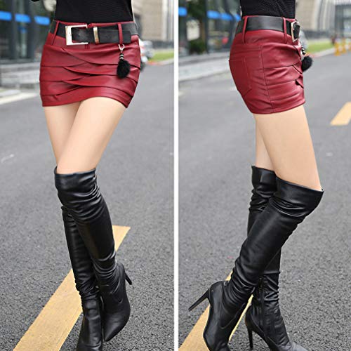 Falda Mujer Faldas de Cuero PU Mini Falda Corta Falda lápiz de Cintura Alta Faldas Noche Irregular con cinturón Trend Look Business Skirt