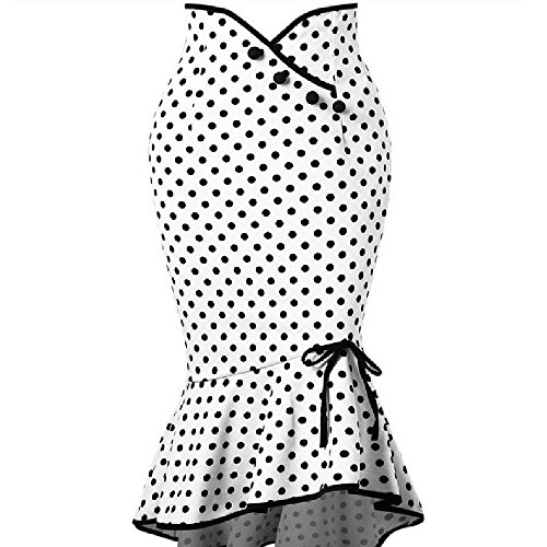 Falda para Mujer,Lenfesh Falda Retro Ruffles de Mujer con Volante Falda de Bodycon Largo Vintage Falda de Cola de Pescado Estampado de Lunares Elegantes de Cóctel Fiesta Noche