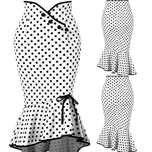 Falda para Mujer,Lenfesh Falda Retro Ruffles de Mujer con Volante Falda de Bodycon Largo Vintage Falda de Cola de Pescado Estampado de Lunares Elegantes de Cóctel Fiesta Noche