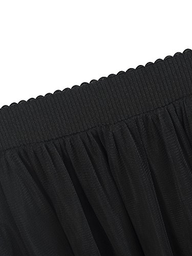 Falda Tul Larga Mujer 3 Capas de Tul Cintura Elástica Elegante Romántica de Fiesta Boda - Negra 80CM