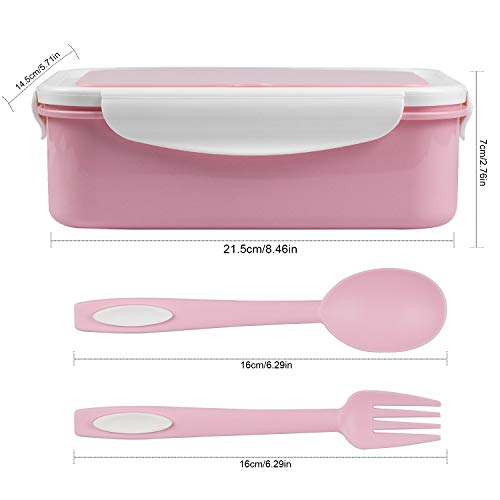 Fambrera Infantil, Lunch Box, Fiambrera con 3 Compartimientos, Cuchara Tenedor Lonchera, Bento Box Sostenible, para Microondas y Lavavajillas. (Rosado-A)