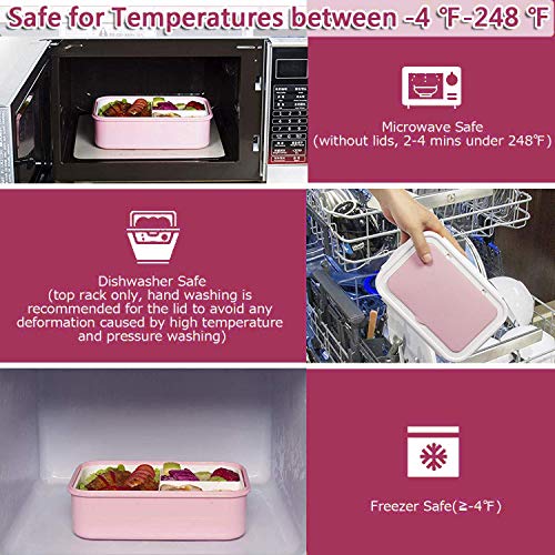 Fambrera Infantil, Lunch Box, Fiambrera con 3 Compartimientos, Cuchara Tenedor Lonchera, Bento Box Sostenible, para Microondas y Lavavajillas. (Rosado-A)