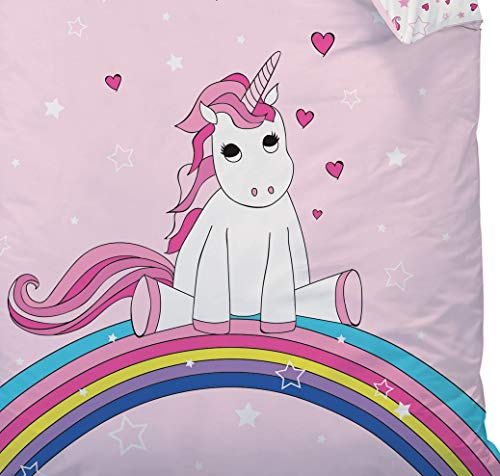 Familando Unicornio Juego de ropa de cama reversible 135 x 200 x 80 cm, linón, arcoíris 44965 Ropa de cama infantil rosa para niñas