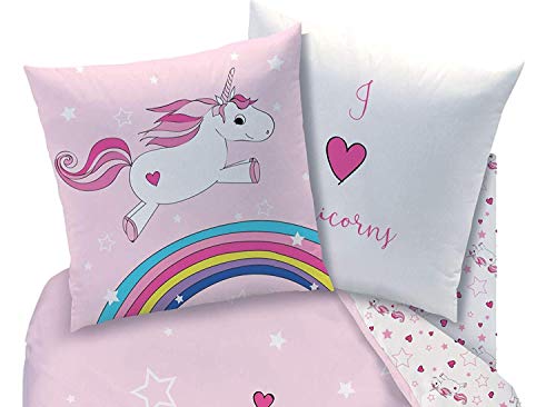 Familando Unicornio Juego de ropa de cama reversible 135 x 200 x 80 cm, linón, arcoíris 44965 Ropa de cama infantil rosa para niñas