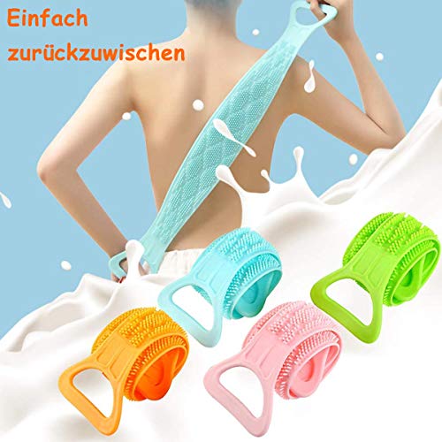 FANDE 4 pcs Depurador de espalda para ducha, Espalda Toalla de Masaje Tira,Cepillo corporal de baño de silicona, exfoliante, exfoliante largo de silicona para el cuerpo, fácil de limpiar.