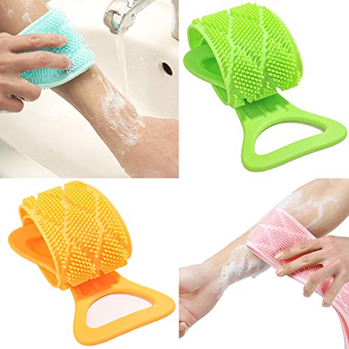 FANDE 4 pcs Depurador de espalda para ducha, Espalda Toalla de Masaje Tira,Cepillo corporal de baño de silicona, exfoliante, exfoliante largo de silicona para el cuerpo, fácil de limpiar.