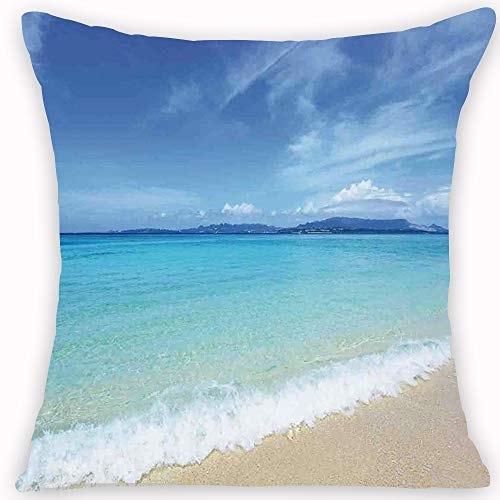 Fangguan decoración Cuadrada, Océano, exótico Paisaje de Playa con Cielo y Agua de mar Clara, Tierras tópicas, Vida Tranquila, Crema tu,Funda de Almohada Almohada para Coche Almohada para sofá casero