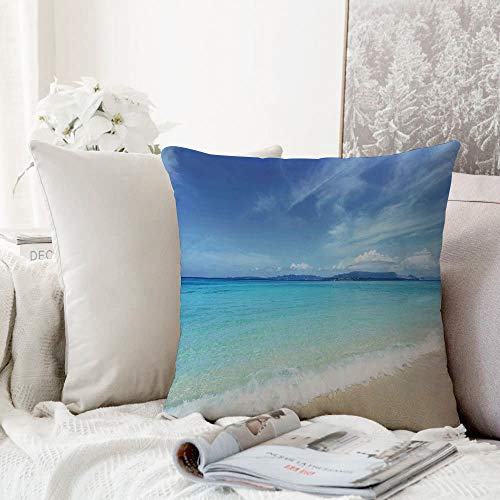 Fangguan decoración Cuadrada, Océano, exótico Paisaje de Playa con Cielo y Agua de mar Clara, Tierras tópicas, Vida Tranquila, Crema tu,Funda de Almohada Almohada para Coche Almohada para sofá casero