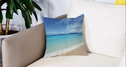 Fangguan decoración Cuadrada, Océano, exótico Paisaje de Playa con Cielo y Agua de mar Clara, Tierras tópicas, Vida Tranquila, Crema tu,Funda de Almohada Almohada para Coche Almohada para sofá casero