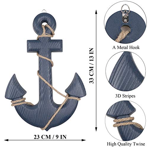 Fangoo 2 Pack 28 CM Rueda de Barco de Madera y 33 CM Ancla de Madera con Cuerda Barco náutico Dirección Timón Decoración de Pared Adorno Colgante de Puerta