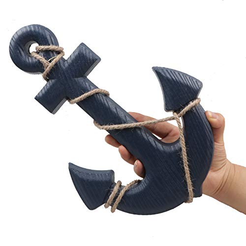 Fangoo 2 Pack 28 CM Rueda de Barco de Madera y 33 CM Ancla de Madera con Cuerda Barco náutico Dirección Timón Decoración de Pared Adorno Colgante de Puerta