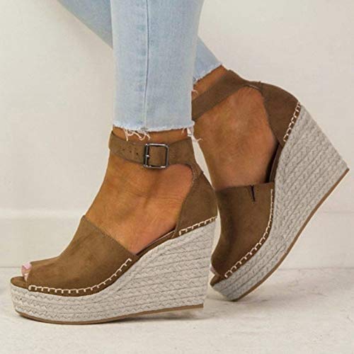 Fannyfuny_Sandalias Mujer Zapatos Tacon Mujer Cuña Zapatillas de Cuña para Mujeres Zapatillas Casuales Altas Primavera Verano Sandalias Tacón Cuña Zapatos Fiesta (35-43) (marrón, 37)