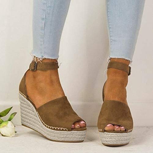 Fannyfuny_Sandalias Mujer Zapatos Tacon Mujer Cuña Zapatillas de Cuña para Mujeres Zapatillas Casuales Altas Primavera Verano Sandalias Tacón Cuña Zapatos Fiesta (35-43) (marrón, 37)