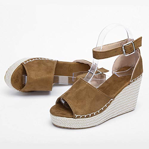 Fannyfuny_Sandalias Mujer Zapatos Tacon Mujer Cuña Zapatillas de Cuña para Mujeres Zapatillas Casuales Altas Primavera Verano Sandalias Tacón Cuña Zapatos Fiesta (35-43) (marrón, 37)