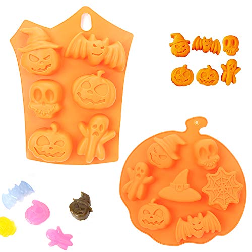 FansQ 2 Piezas de Molde para Hornear de Silicona Molde para Muffins, Utilizado para jabón, Chocolate, Galletas, Molde para Hornear de Halloween, Molde para Pastel de Calavera de Calabaza