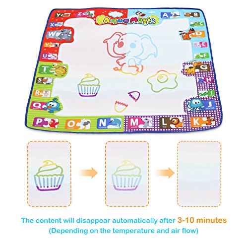 Fansteck Agua Dibujo Pintura, 78x78 cm Alfombra de Agua Doodle, Pizarra Mágica, Esteras de Agua Doodle. 3 Bolígrafos, 1 Libro Mágico. Juguete Educativo, Regalo Ideal para niños.