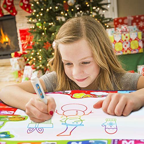 Fansteck Agua Dibujo Pintura, 78x78 cm Alfombra de Agua Doodle, Pizarra Mágica, Esteras de Agua Doodle. 3 Bolígrafos, 1 Libro Mágico. Juguete Educativo, Regalo Ideal para niños.