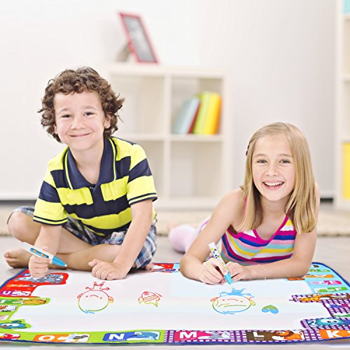 Fansteck Agua Dibujo Pintura, 78x78 cm Alfombra de Agua Doodle, Pizarra Mágica, Esteras de Agua Doodle. 3 Bolígrafos, 1 Libro Mágico. Juguete Educativo, Regalo Ideal para niños.