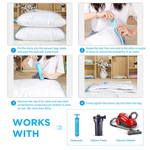 Fansteck Bolsas de Almacenaje al Vacío, 15 Piezas (5*Extra Grandes, 5*Grandes, 5*Pegueñas, 1*Bomba) Bolsas de Vacio Ropa, Bolsas Ahorro Espacio para Guardar Ropas, Almohadas, Mantas, Edredones