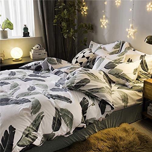 Fansu Juego de Ropa de Cama 3 Piezas, Fundas para Edredón Microfibra Grabados de Plantas y Animales Estilo Cremallera uno Funda Nórdica Dos Fundas de Almohada (Cama 135/140-180x220cm,Hoja Gris)