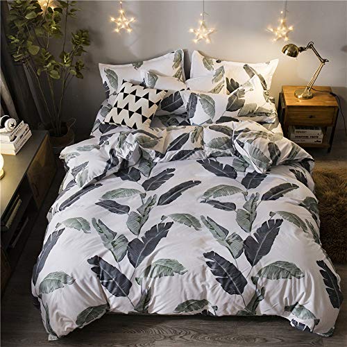 Fansu Juego de Ropa de Cama 3 Piezas, Fundas para Edredón Microfibra Grabados de Plantas y Animales Estilo Cremallera uno Funda Nórdica Dos Fundas de Almohada (Cama 135/140-180x220cm,Hoja Gris)