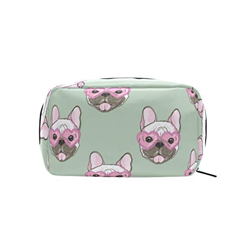 FANTAZIO Bolsas de Cosméticos para Mujer Lindo Bulldogs Patrón de Cachorro Maquillaje Bolsas