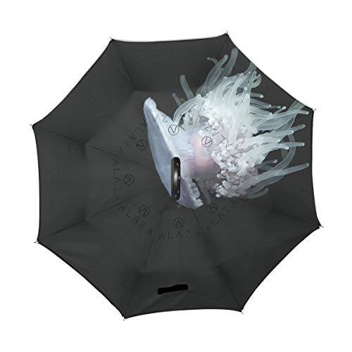 FANTAZIO Paraguas invertido ortiga Blanca Medusa de Doble Capa protección UV inversa Paraguas autostand en Forma de C Mango al revés, Plegable/desplegar a Prueba de Viento y Repelente al Agua