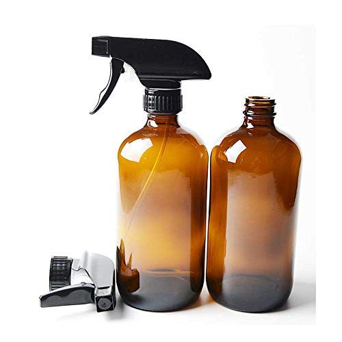 Fanylind 2 Pack 500 ml Botella de vidrio ámbar vacía de 16 oz con modo niebla y corriente para aceites esenciales Pulverizador para aceite esencial, agua, baño, belleza, cabello, limpio y duradero