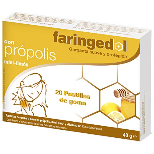 Faringedol - Pastillas de goma para garganta, sabor limón y miel, 20 unidades, caja 50 g