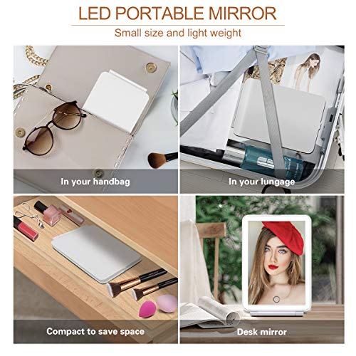 FASCINATE Espejo Maquillaje LED Recargable para Viajes, Espejos de Tocador con Iluminación Portátil Regulable, Espejo Compacto con Luces 72 LED Espejo de Belleza Iluminado Espejo Ligero (Blanco)