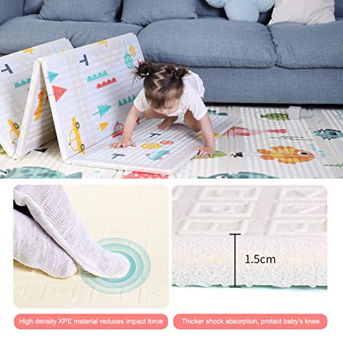 Fascol Alfombra de Juegos de XPE Reversibles de Doble Cara, Alfombra Infantil para Niños Pequños y Bebés, Impermeable, Plegable y Antideslizante, 200 X 180 cm