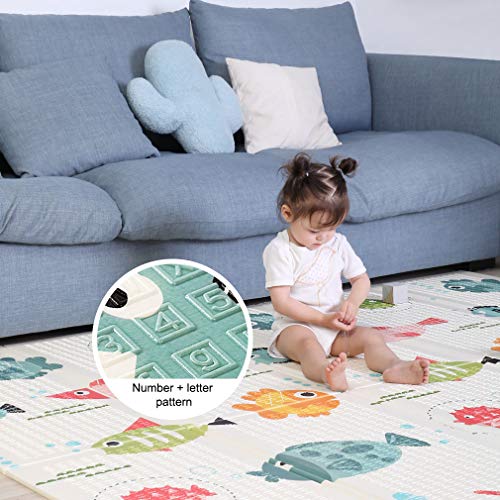 Fascol Alfombra de Juegos de XPE Reversibles de Doble Cara, Alfombra Infantil para Niños Pequños y Bebés, Impermeable, Plegable y Antideslizante, 200 X 180 cm