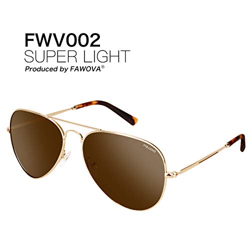 fawova Gafas Aviador Mujer Marrón, Gafas De Sol Unisex Aviador Polarizadas Montura de metal Oro, Conducir, Pescar, Golf, Correr,UV400,Cat.3 58mm(Oro Marron)