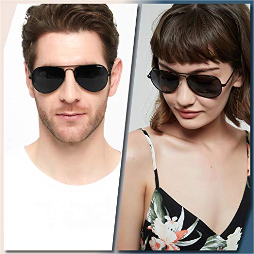 fawova Gafas de Sol Aviador Hombre Negro, Gafas Hombre Polarizadas Piloto Negro con Montura Metal Negro, Conducir, Pescar, Golf, Correr, Cat.3