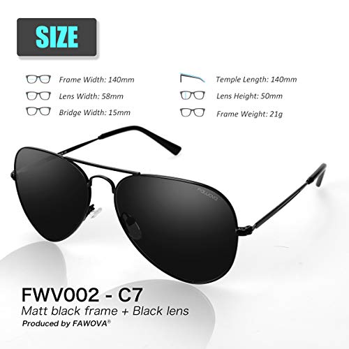 fawova Gafas de Sol Aviador Hombre Negro, Gafas Hombre Polarizadas Piloto Negro con Montura Metal Negro, Conducir, Pescar, Golf, Correr, Cat.3