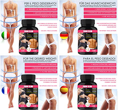FBRN Quemador de Grasa | Termogénico Quemagrasa Potente para Perder Peso Rápido | Adelgazante con Garcinia Cambogia Cla Curcuma L-Carnitina Espirulina Glucomanán Piperina Té Verde | 120 Cáps
